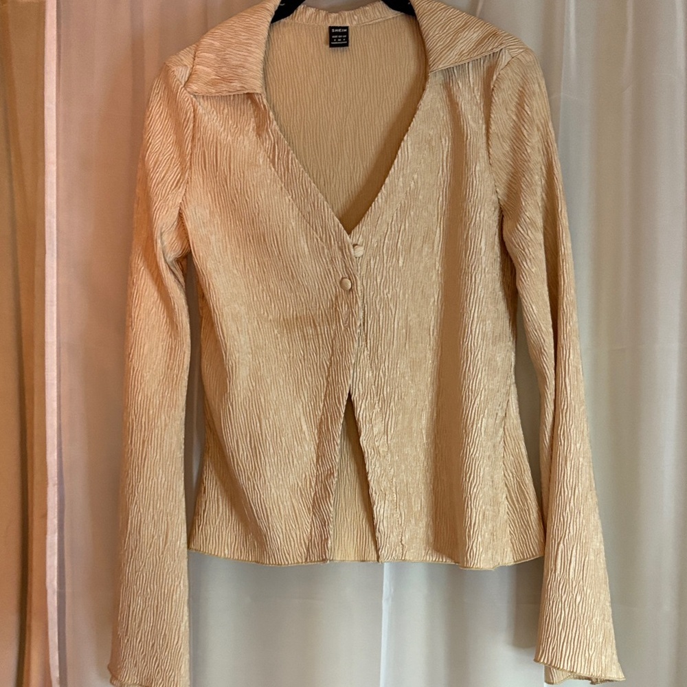 SHEIN Cream Textured Collar Long Sleeve
